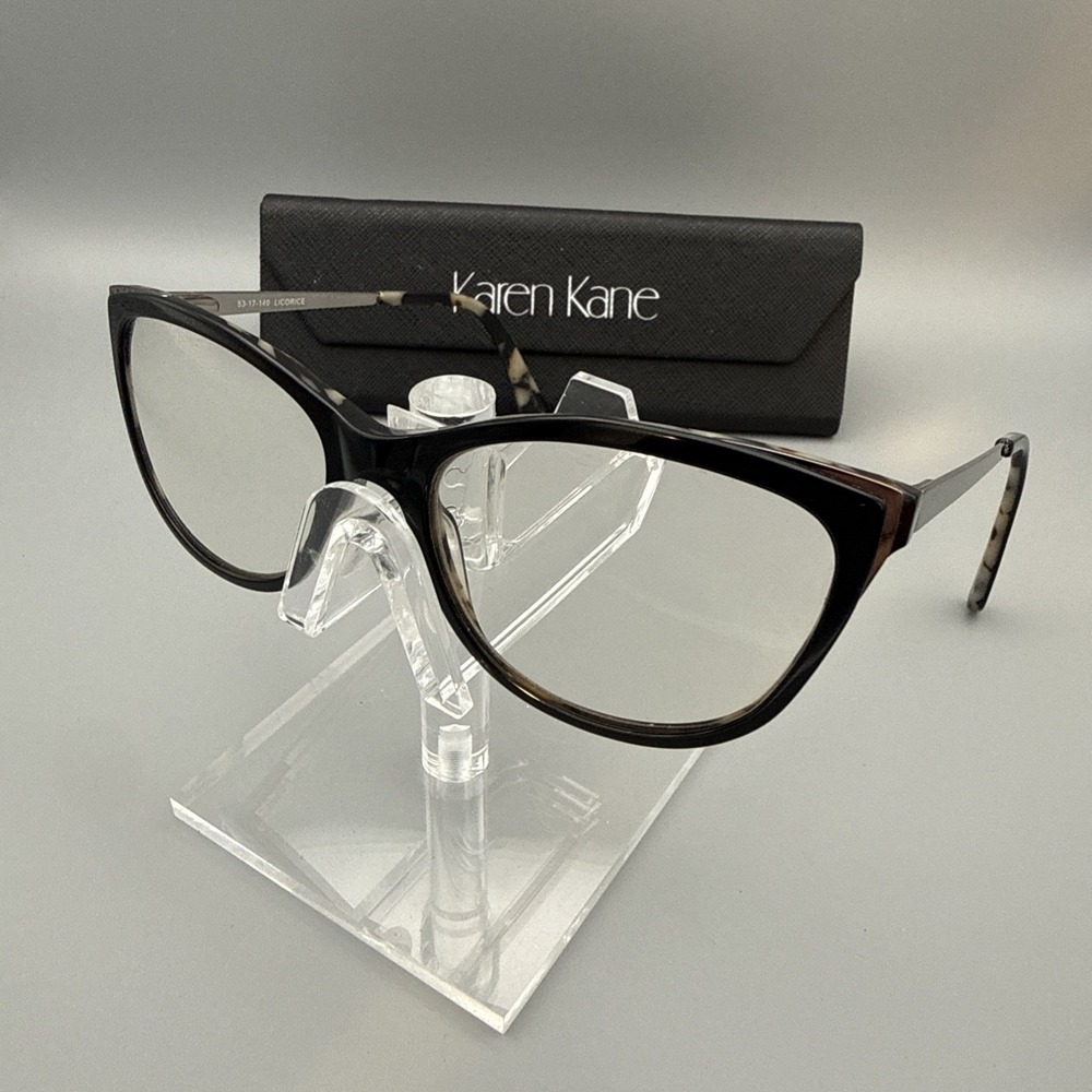 Karen Kane Eyeglasses Frames TortoiseBlack Licorice Citronella 53-17-140 & Case